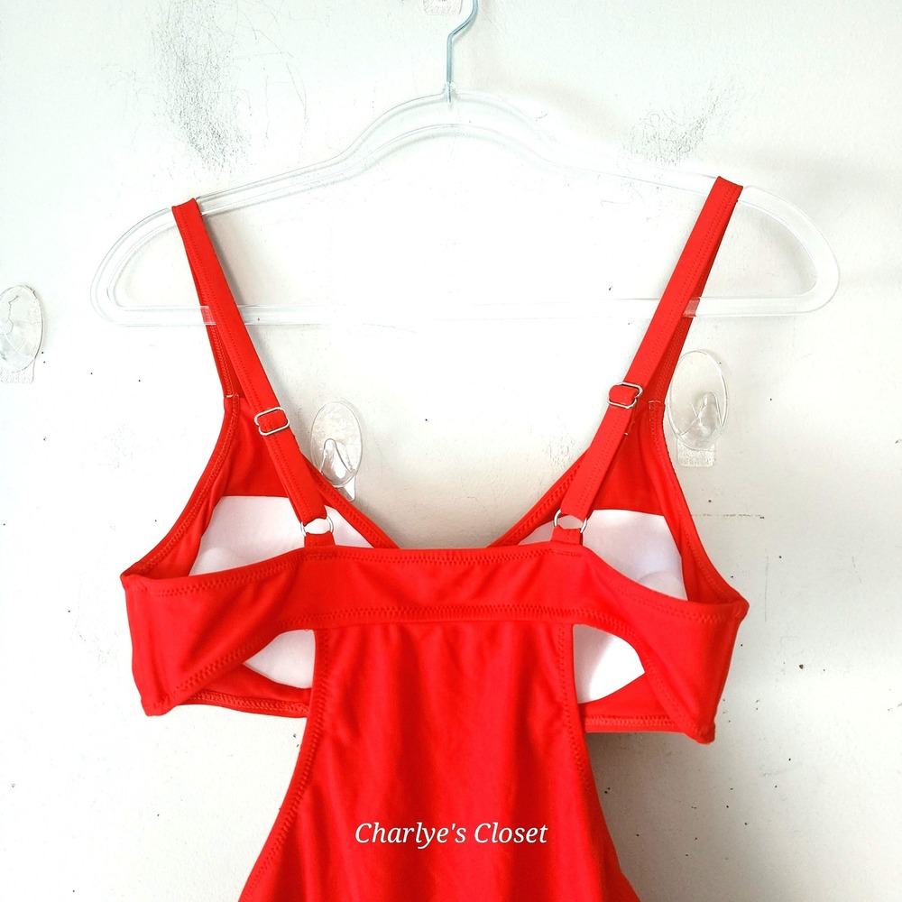 Red Cutout Monokini Swimsuit M/L NWOT Front Tie One Piece Beachy Vacation Vixen - Picture 7 of 10